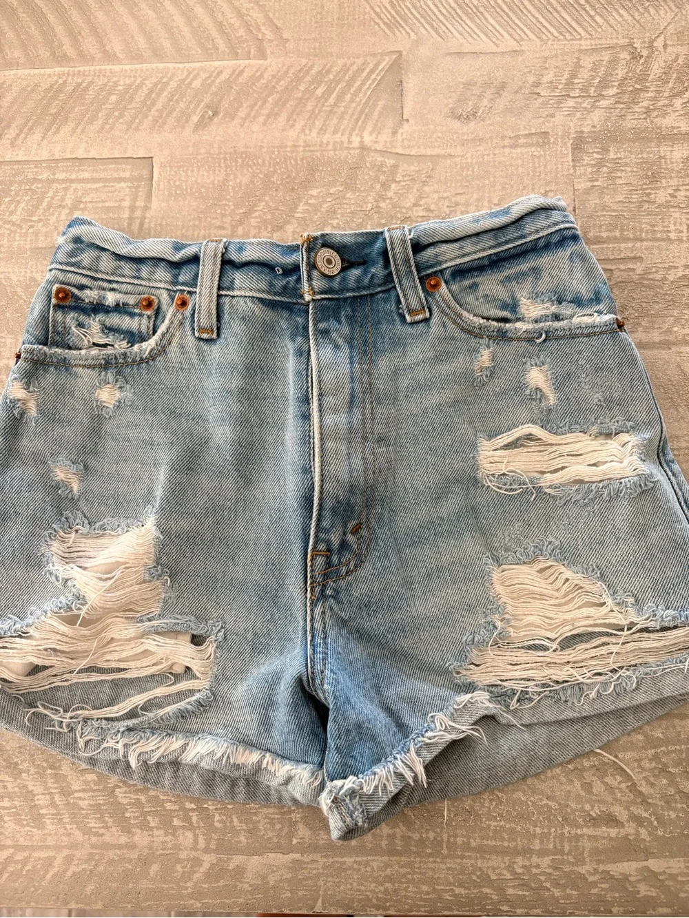 Abercrombie and Fitch Light Blue Distressed High-Waist Denim Shorts Size 24